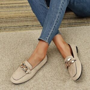 Elegant Beige Loafers with Gold Chain Detail